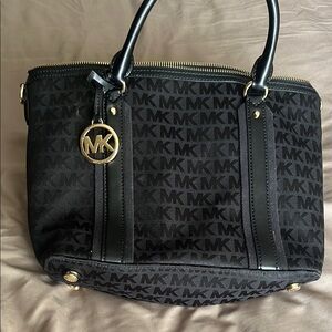 Michael Kors Black Monogram Tote with Gold Accents